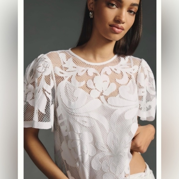 💘 NWOT Anthropologie Cutwork Lace Top - Picture 2 of 8